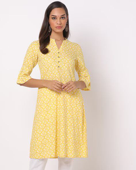 Attractive Yellow Colored Ethnic Wear Kurti For Women