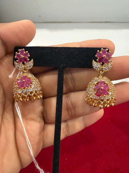 Pretty Pink Gold Plated Jhumkas for Women