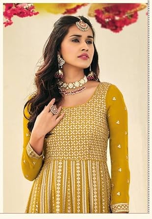 Yellow Colored Party Wear Georgette Long Kurtis And Suits For Women In Chandler