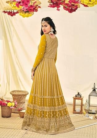 Attractive Mustard Yellow Colored Party Wear Georgette Long Kurtis Near Me