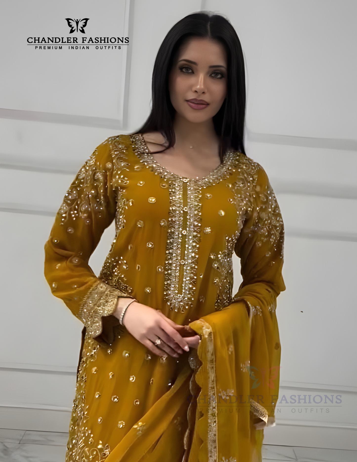 Mustard Yellow Color Georgette Palazzo Suits Near Me