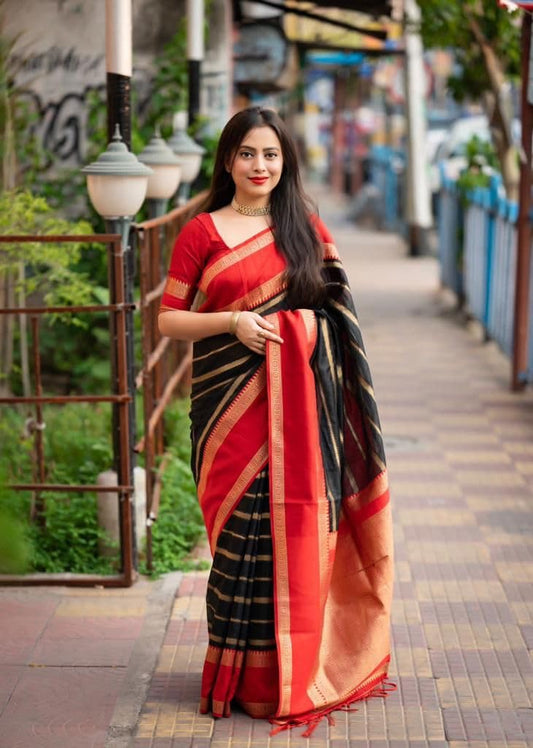 Attractive Black Colored Soft Lichi Silk Jacquard And Rich Pallu Sarees For Women