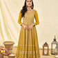 Attractive Mustard Yellow Colored Party Wear Georgette Long Kurtis And Suits For Women