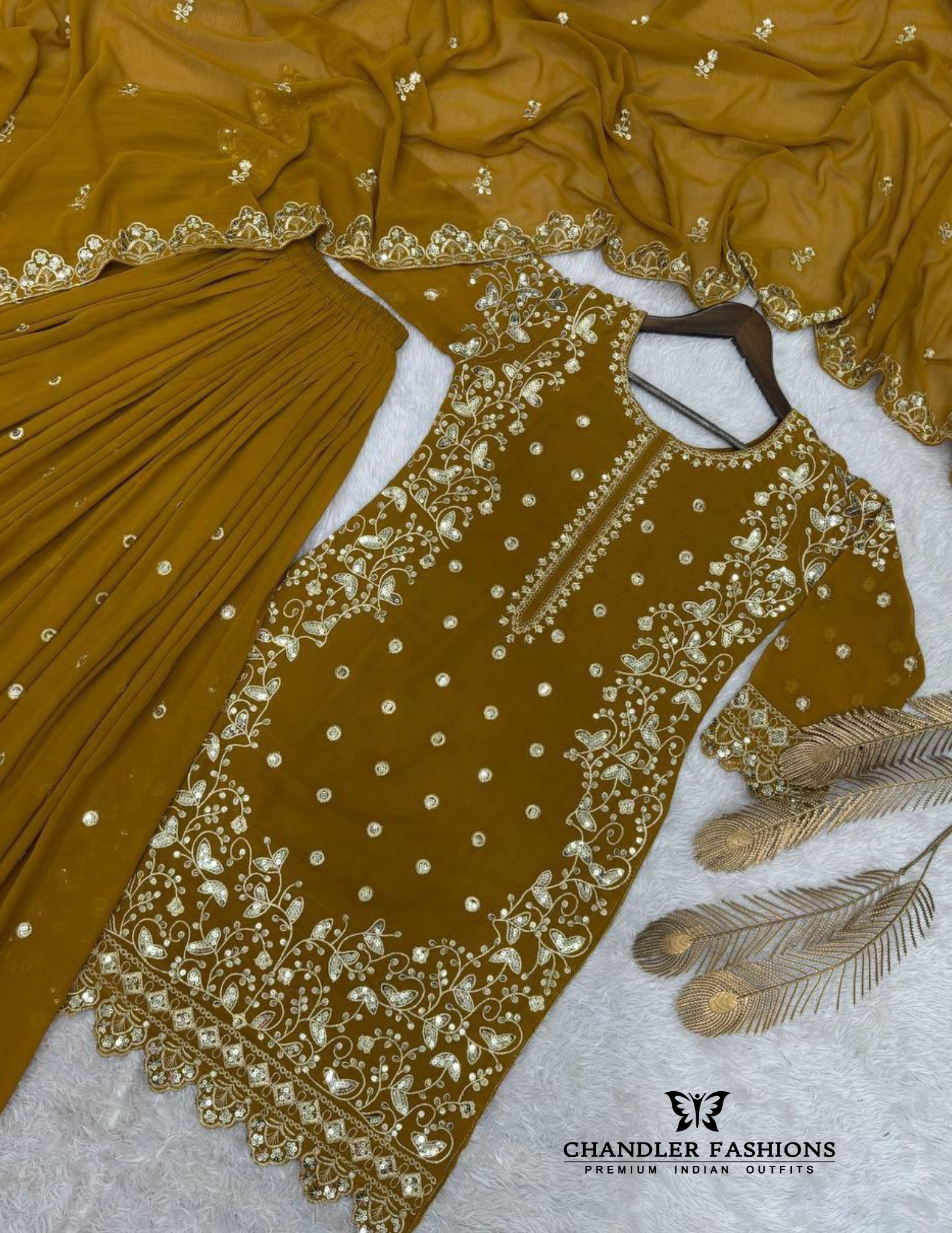 Mustard Yellow Color Georgette Palazzo Suits In USA