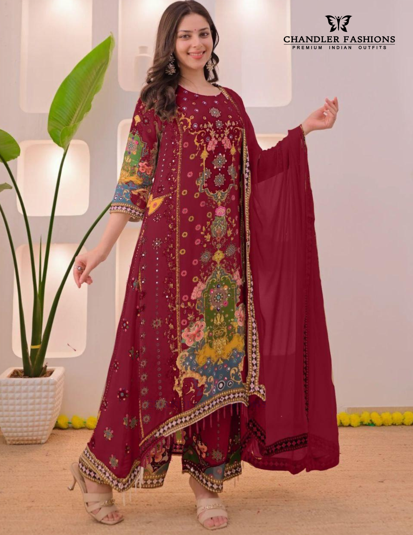 Beautiful Maroon Color Muslin Cotton Anarkali Palazzo Suits Near Me