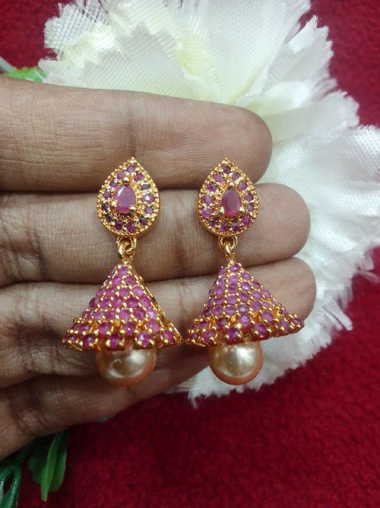 Stunning Ruby Gold Plated Earrings For Women