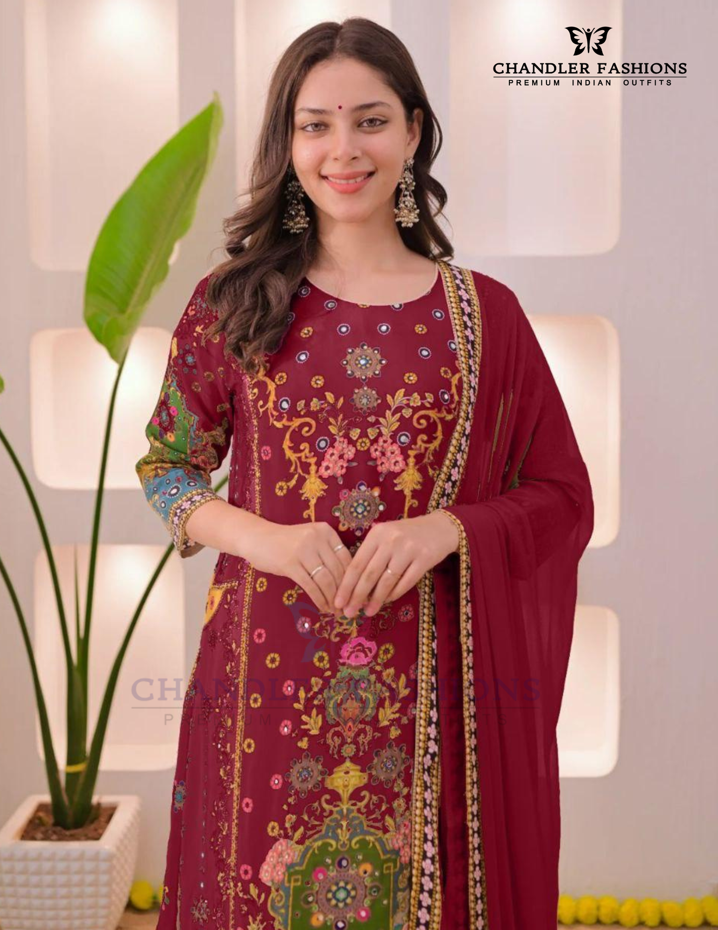  Maroon Color Muslin Cotton Anarkali Palazzo Suits In USA