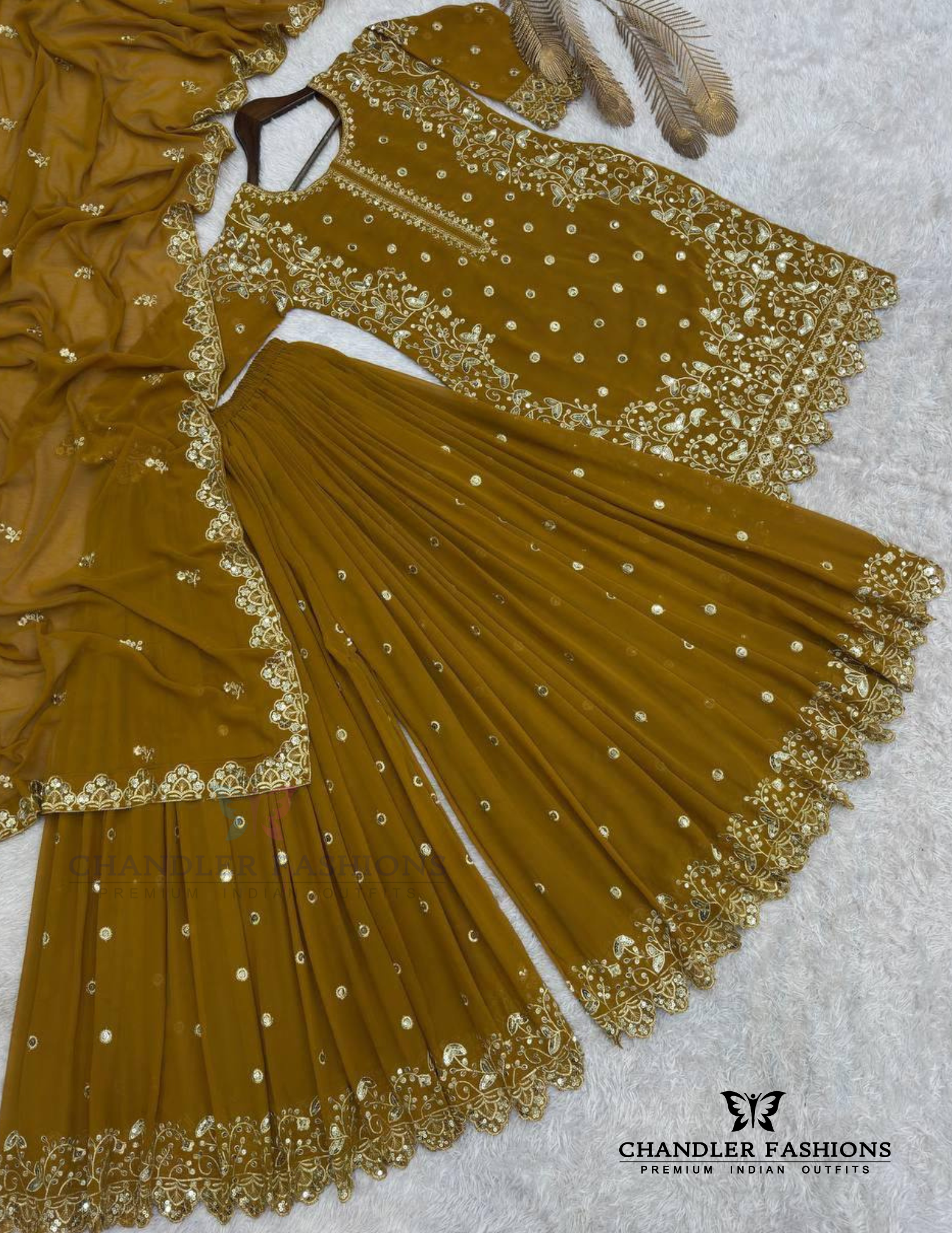 Mustard Yellow Color Georgette Palazzo Suits In Chandler