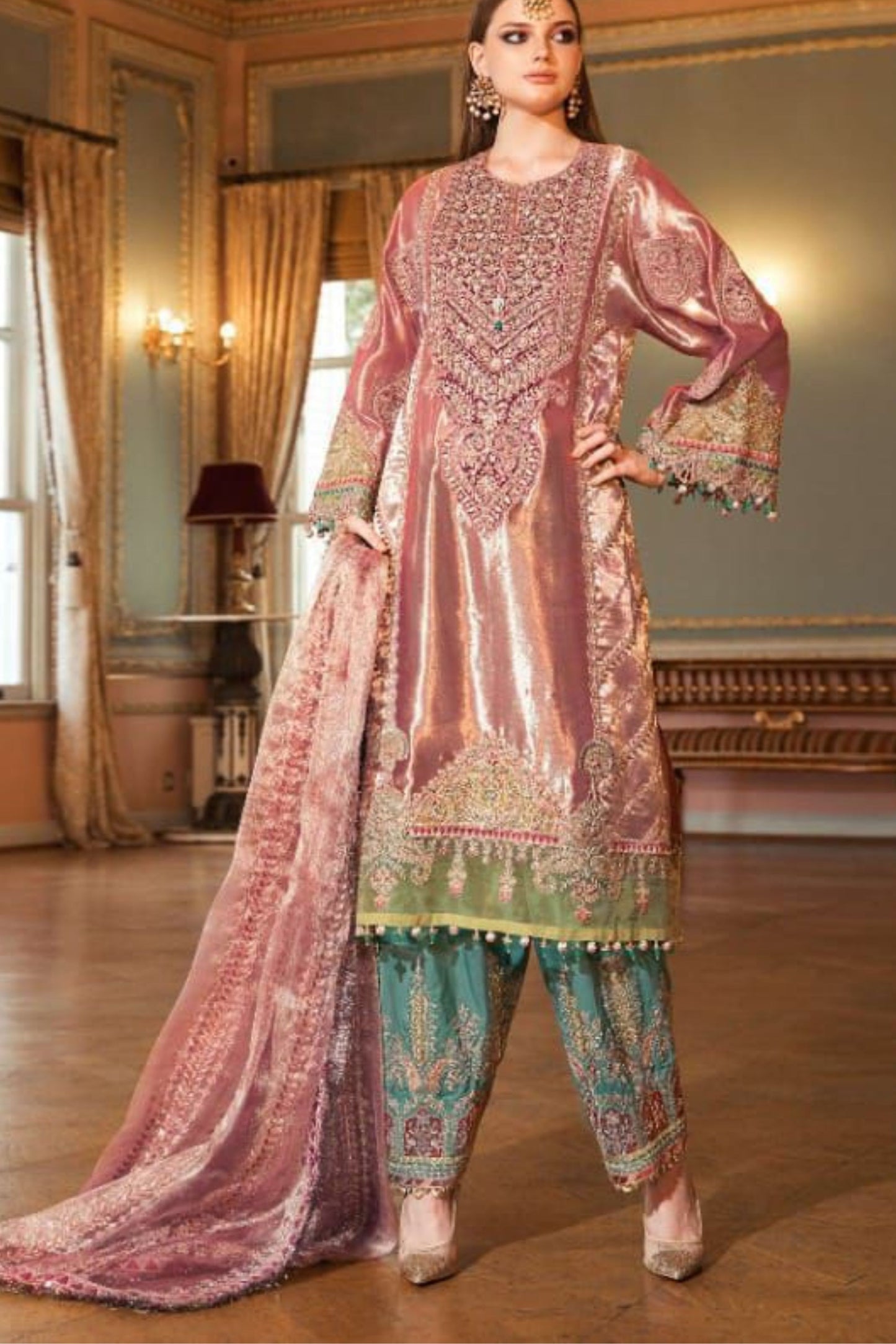 Charming Pink Color Embroidery Work Salwar Suits With Dupatta For Women