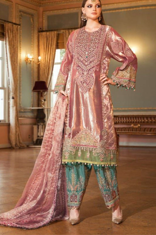 Charming Pink Color Embroidery Work Salwar Suits With Dupatta For Women