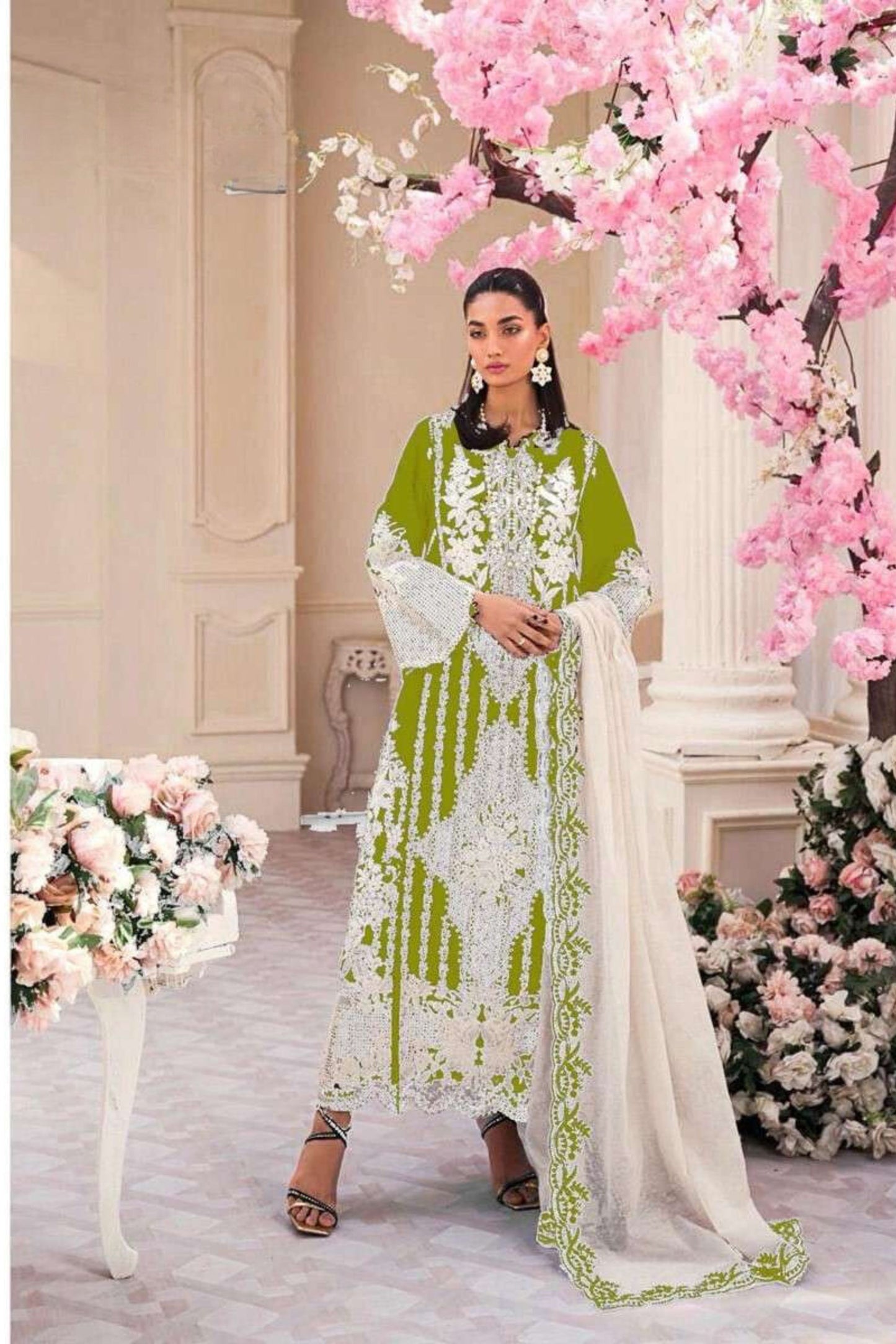 Gorgeous Green Color Salwar Suits With Embroidery Work For Women