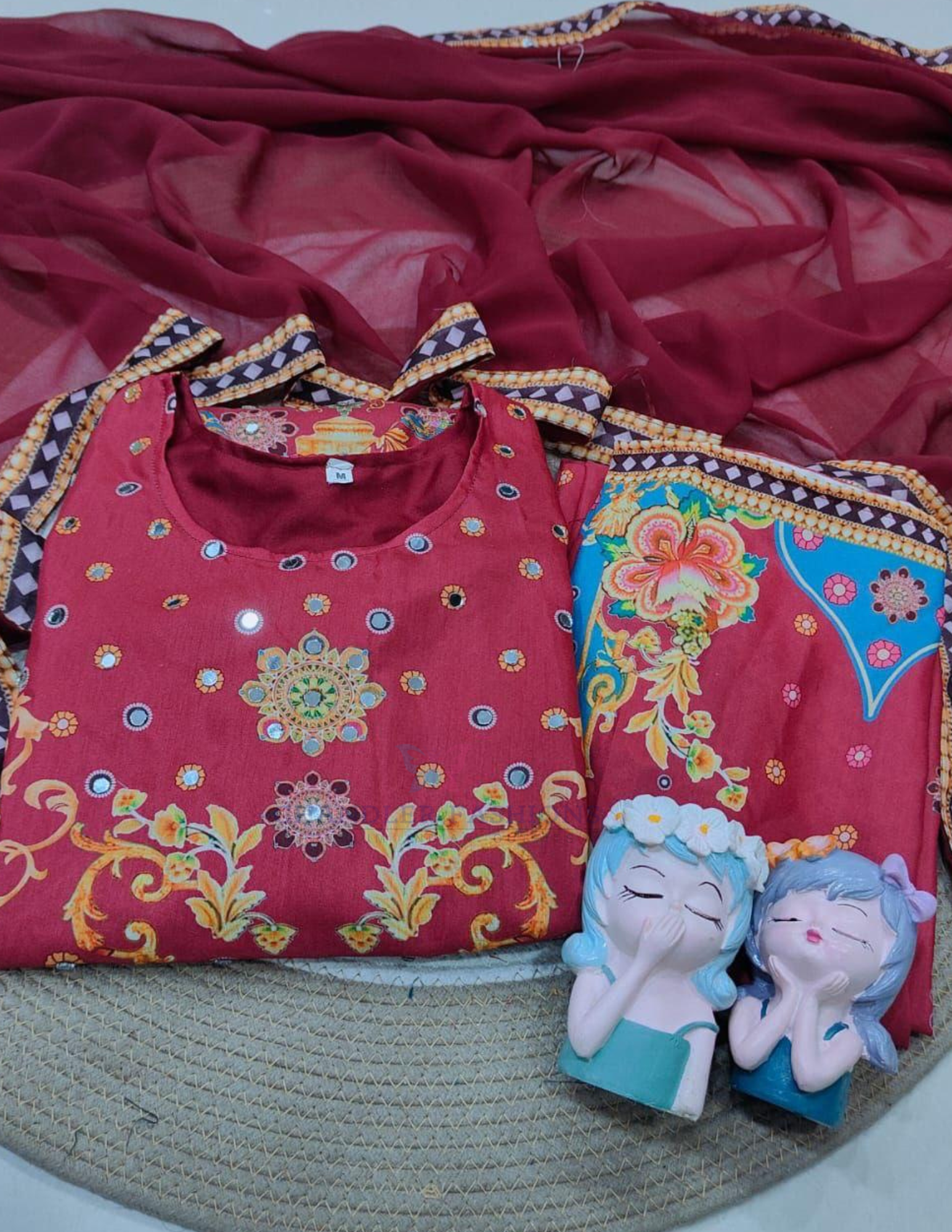 Maroon Color Muslin Cotton Palazzo Suits In Tempe