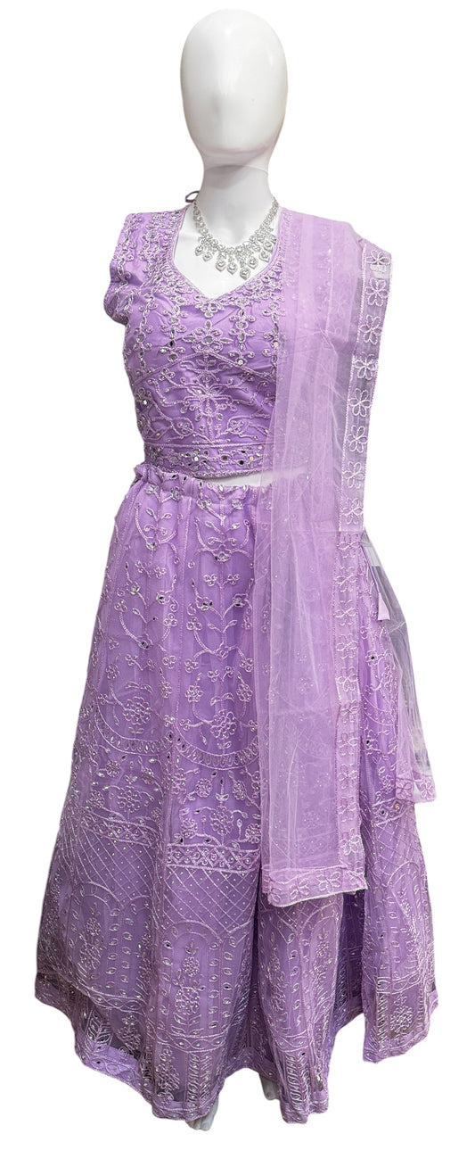 Imperssive Lavender Color Satin Silk Lehenga With Embroidery And Mirror Work Lehenga For Women