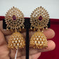 Beautiful Gold Plated Pink and White Stones Jhumkas