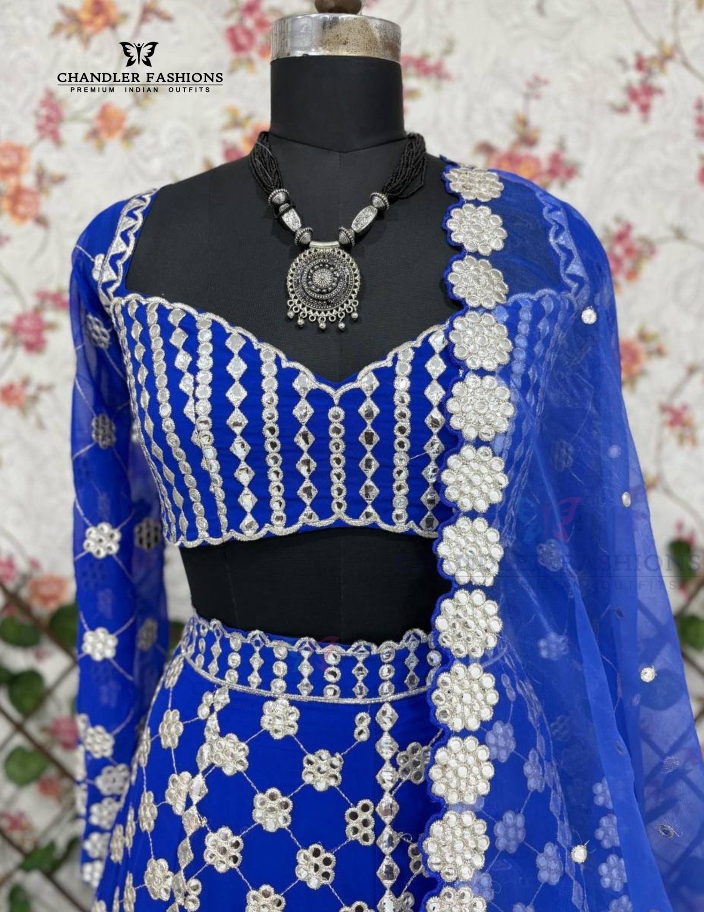 Blue Color Embroidery And Mirror Work Lehenga In Suncity