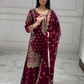Appealing Maroon Color Georgette Palazzo Suits With Embroidery And Sequins Work