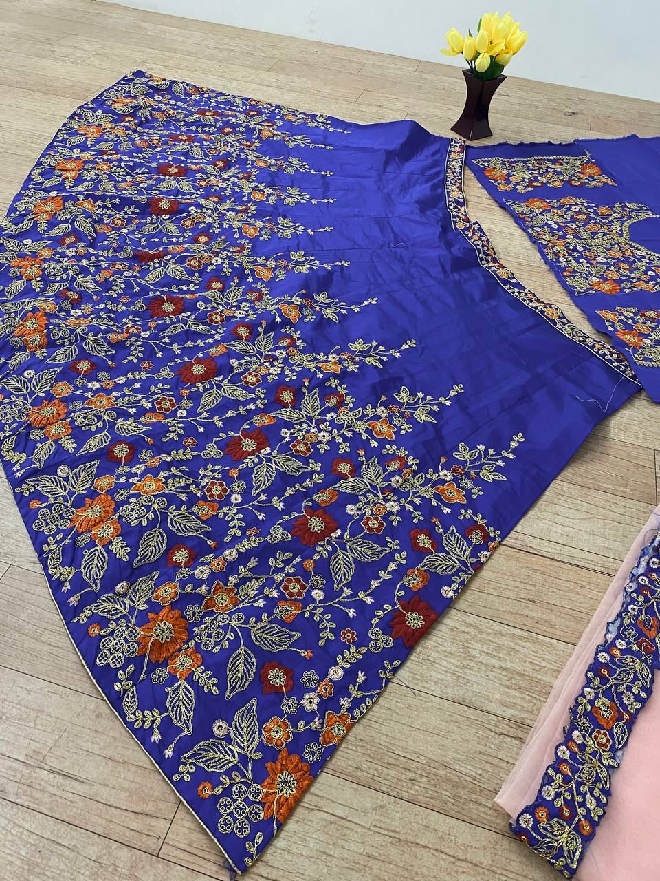 Charming Blue Color Satin Silk Zari Embroidery Work Lehenga Choli For Women Near Me