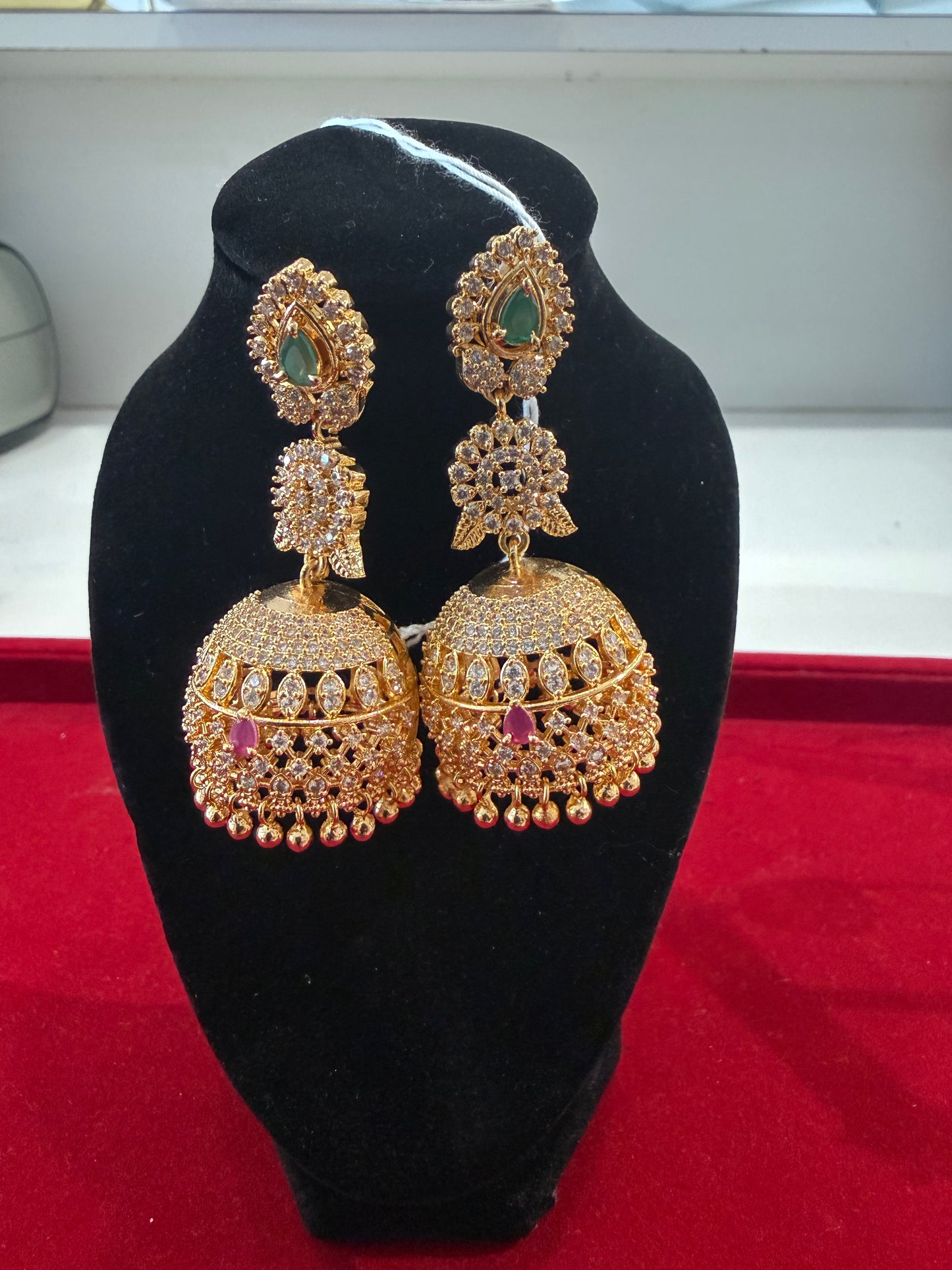 Alluring Gold Plated Multicolored stones Jhumkas
