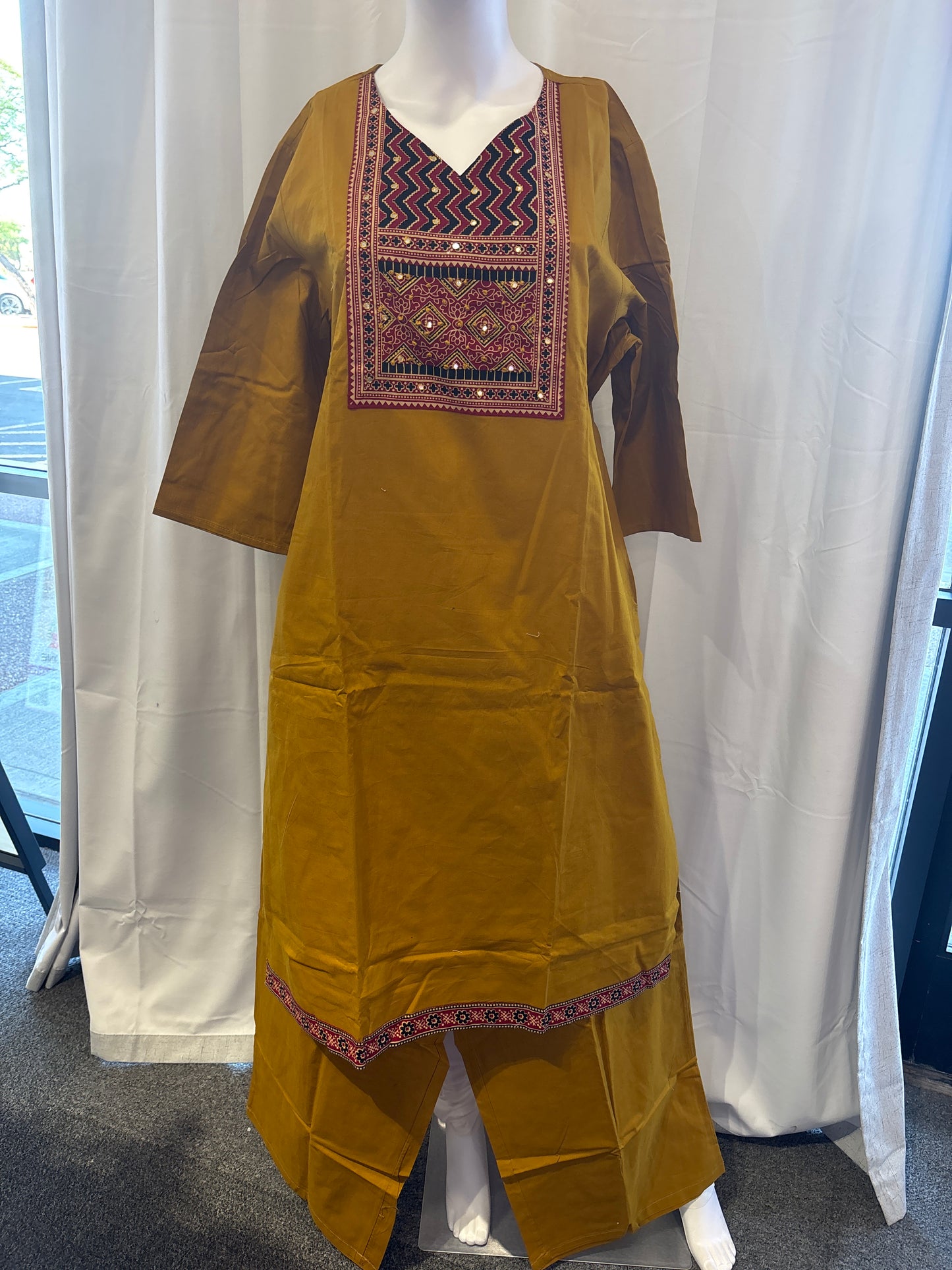 Amazing Mustard Yellow Color Cotton With Printed Work Salwar Suits With Dupatta