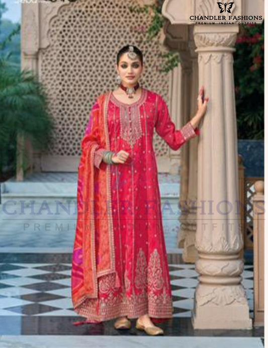 Pleasing Rani Pink Color Shimmer With Heavy Embroidery Work Kurtis For Women