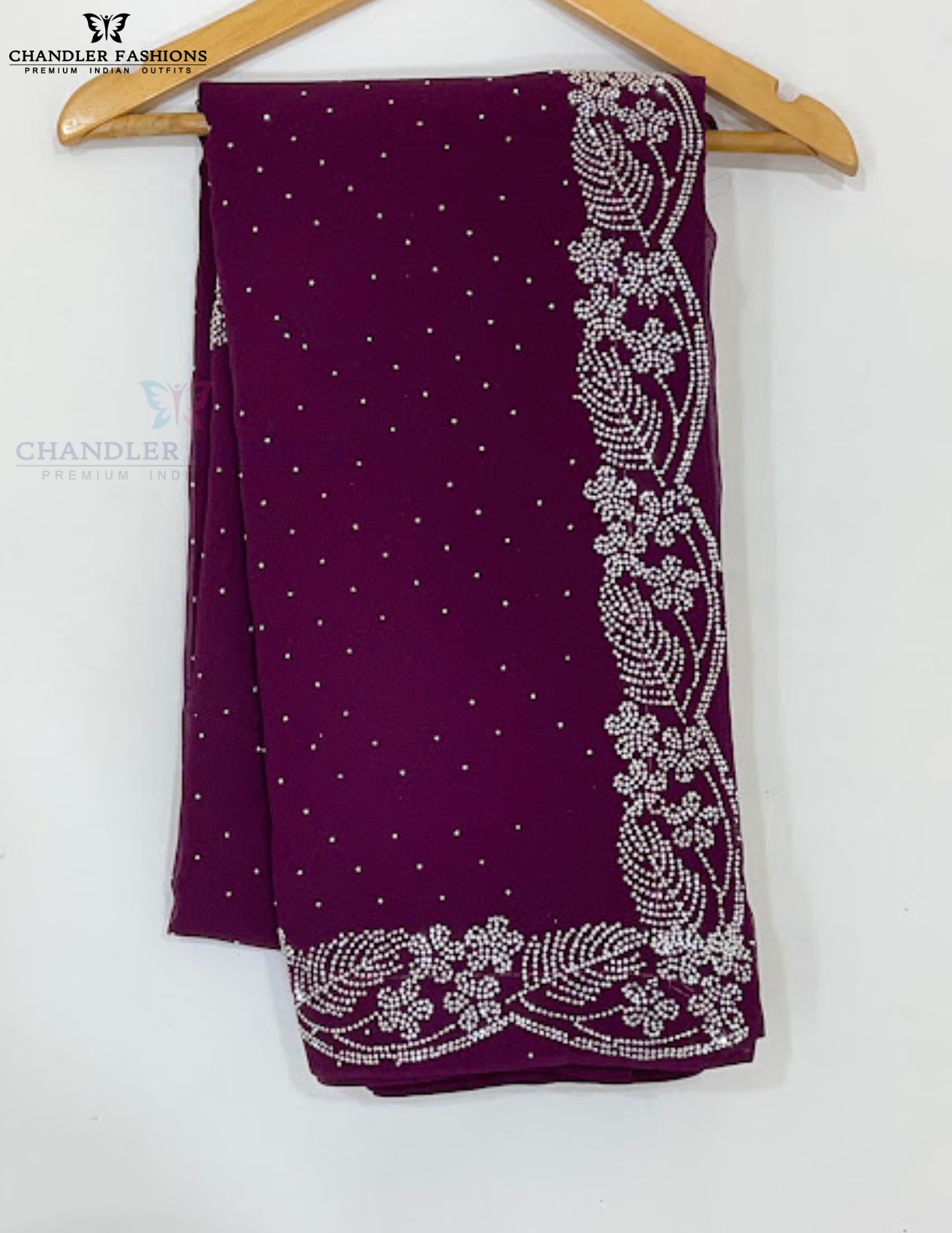 Alluring Wine Color Chiffon Saree With  Stone Work Near Me