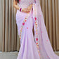 Appealing Lavender Colored Faux Georgette Embroidered Work Saree For Women