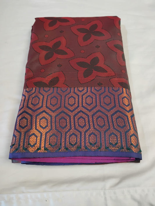 Alluring Brown And Pink Color Pure Kanchi Silk With Gold Zari Work Border Saree For Women
