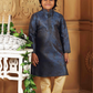 Attractive Dark Blue Color Poly Jacquard Kurta Pajama Set For Kids