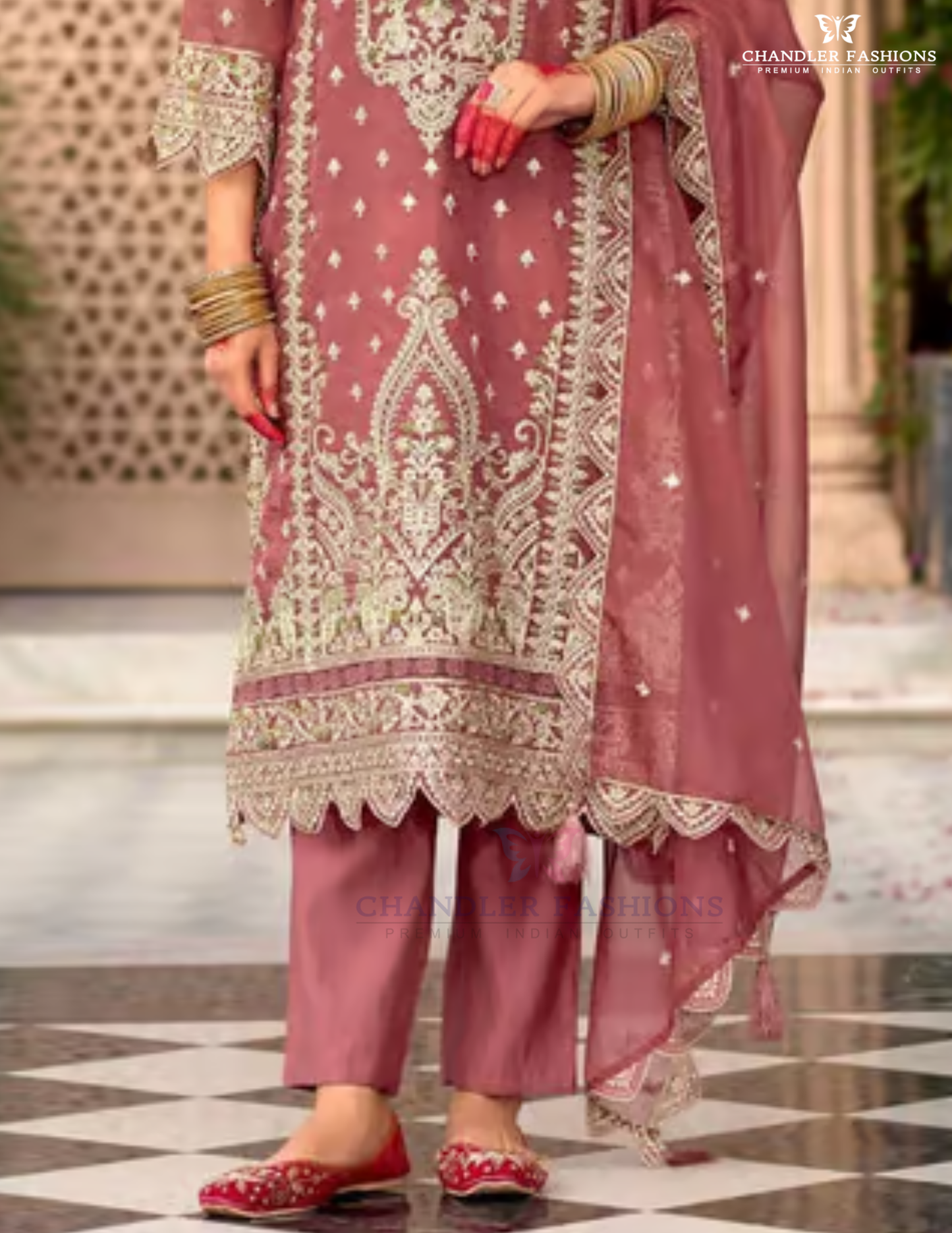 Onion Pink Color Organza With Embroidery Work Salwar Suits In USA