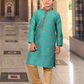 Alluring Sea Green Color Silk With Embroidery Work Kurta Pajama Set For Kids