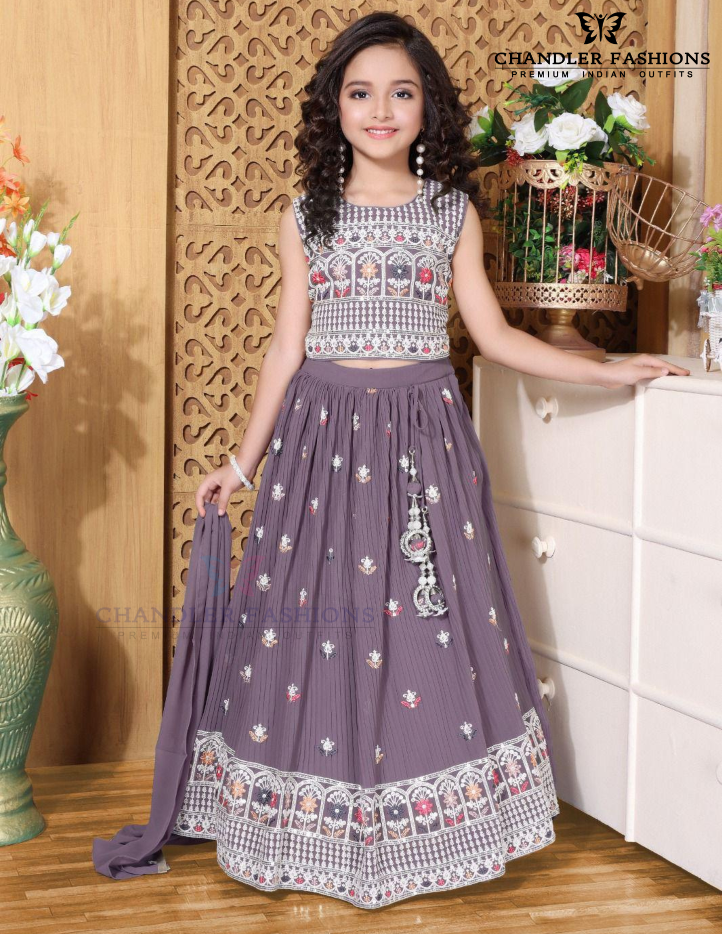 Alluring Purple Color Embroidery And Sequins Work Choli Set With Dupatta For Girls