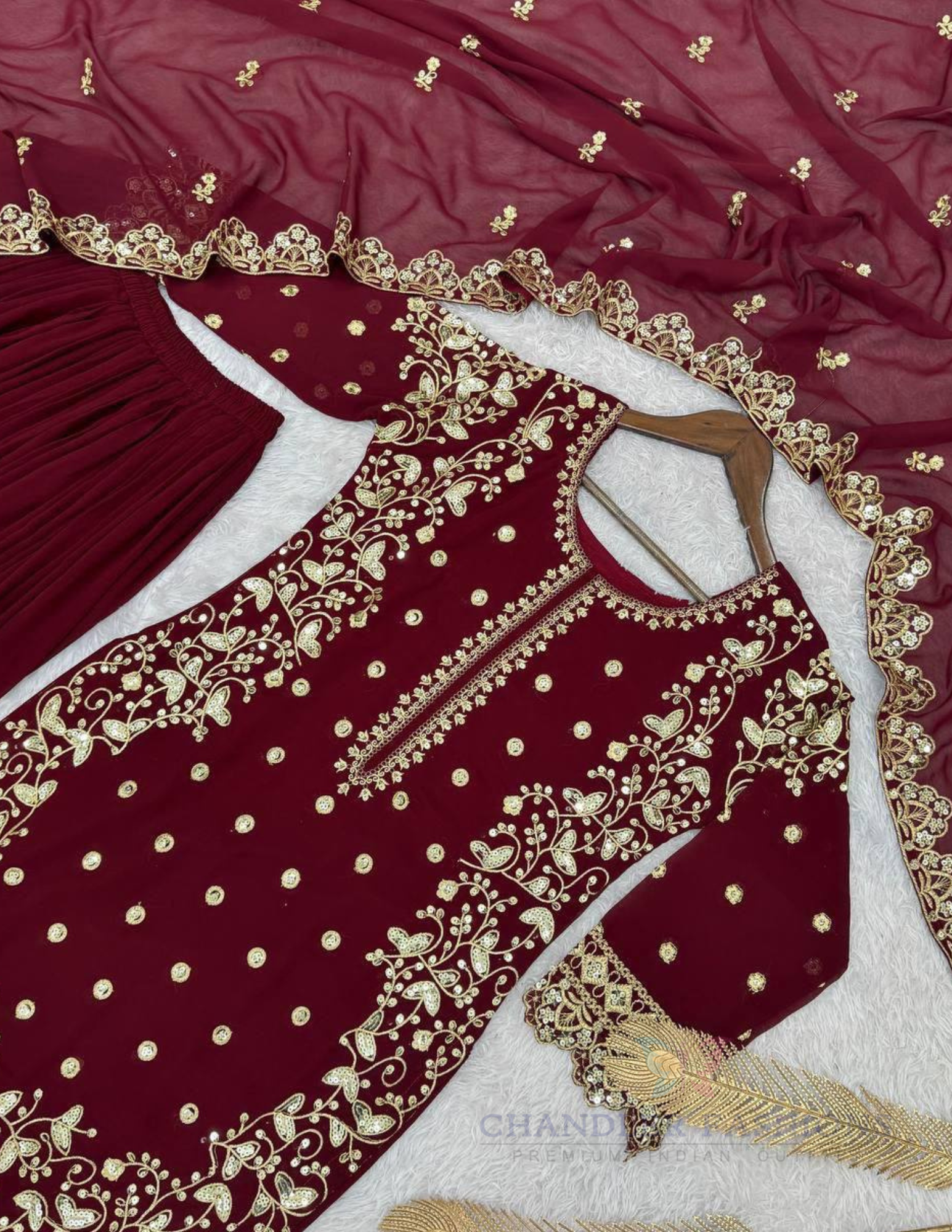 Maroon Color Georgette Palazzo Suits In USA