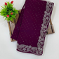 Alluring Wine Color Chiffon Saree With Stone Work In USA