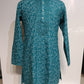 Alluring Teal Blue Color Cotton Full Sleeve Embroidery Kurta Pajama Set For Men
