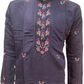 Elegant Navy Blue Color Cotton Embroidery Work Kurta Suits For Men