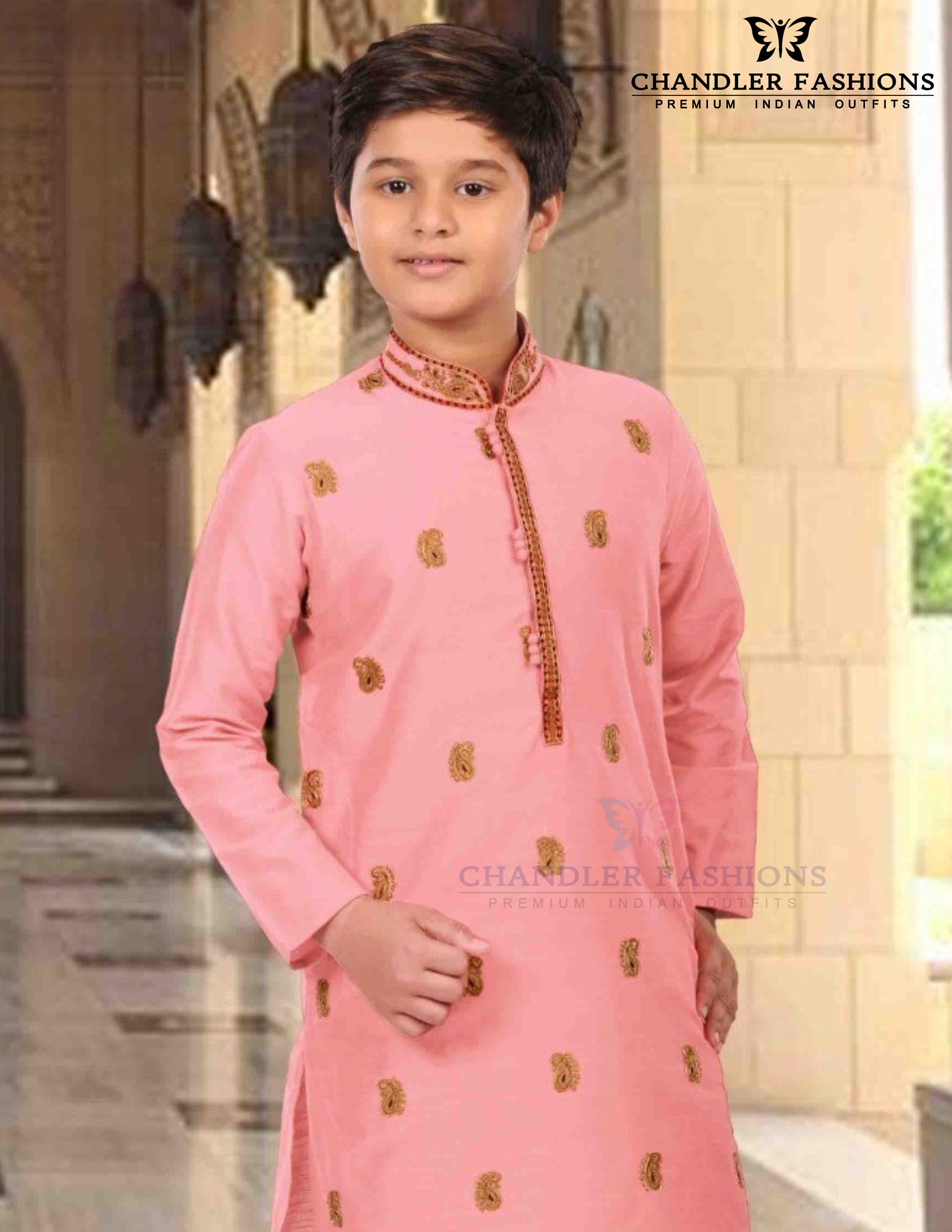 Elegant Pink Color Silk With Embroidery Work Kurta Pajama Set Near Me