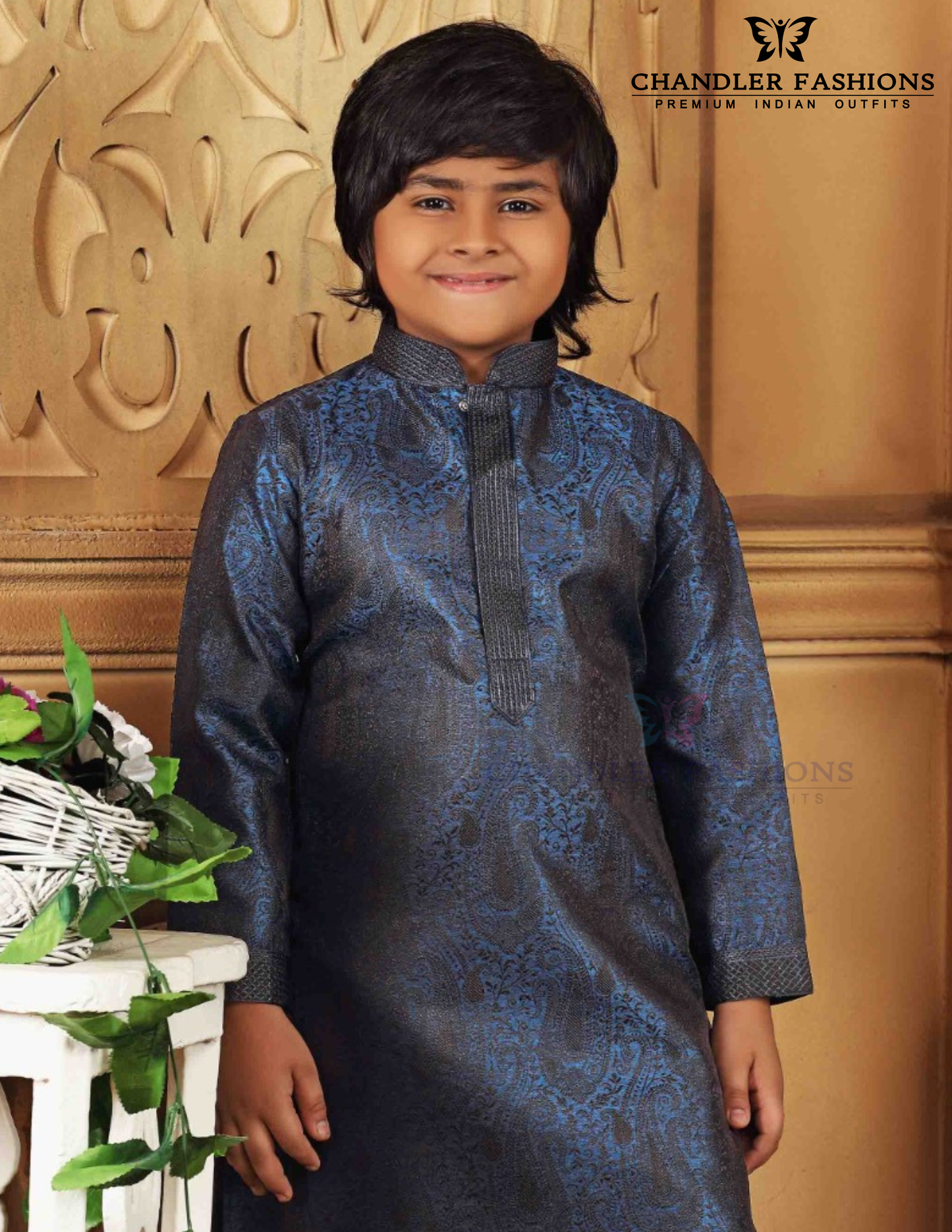 Attractive Dark Blue Color Poly Jacquard Kurta Pajama Set Near Me