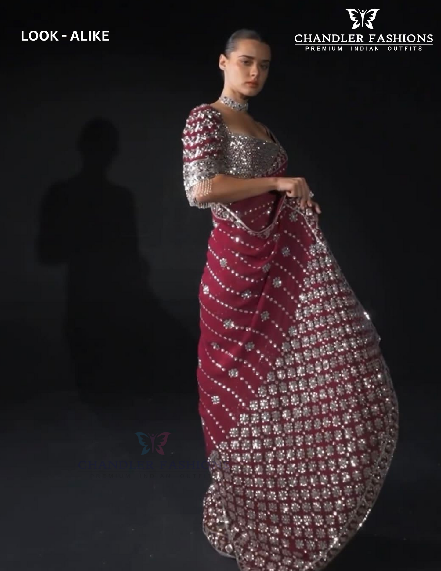 Beautiful Maroon color Soft Georgette Sequins Embroidery Work Sarees For Women In Tempe