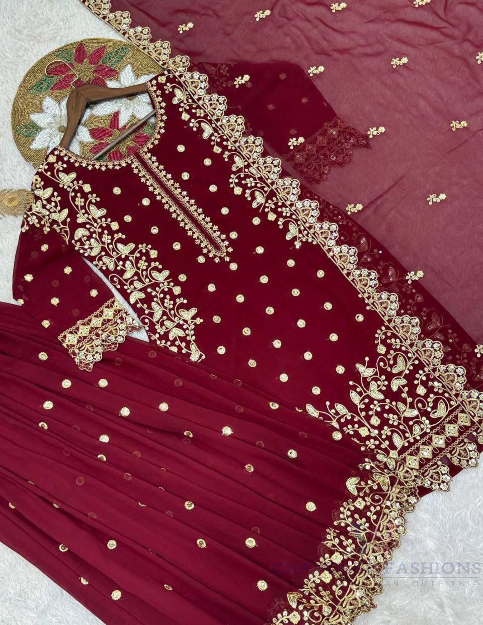 Maroon Color Georgette Palazzo Suits With Embroidery Work In Chandler