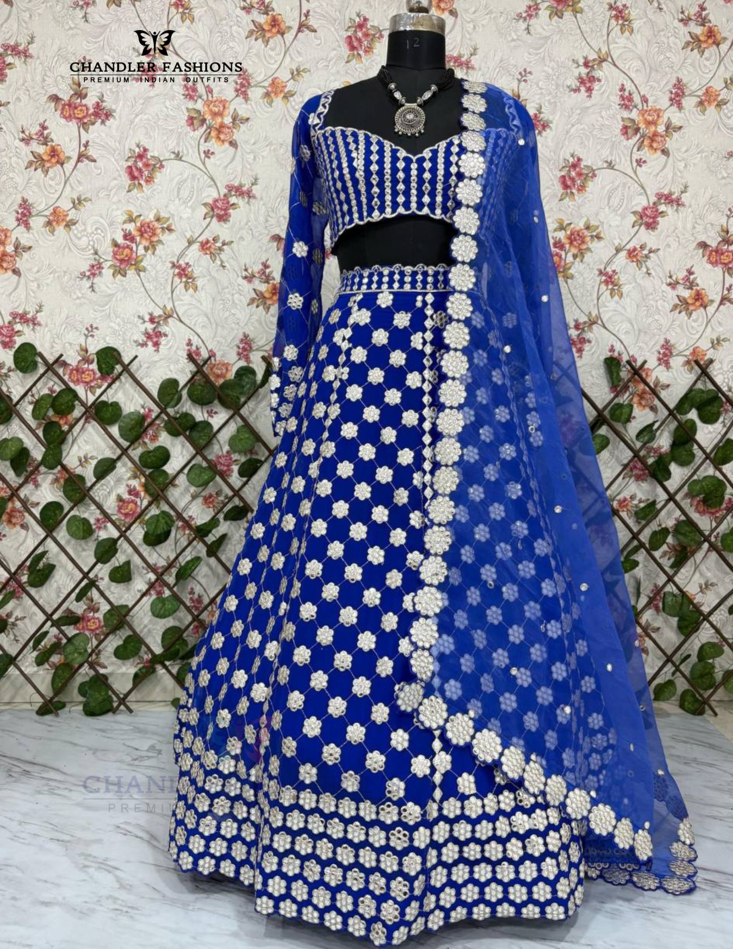 Attractive Royal Blue Color Embroidery And Mirror Work Lehenga Choli For Women