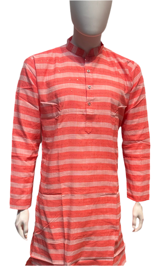Elegant Red Color Cotton Kurta With Pajama For Men