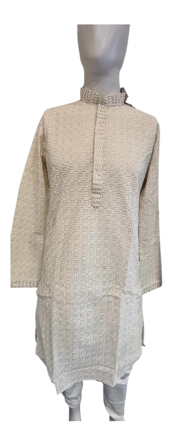 Amazing White Color Cotton With Sequins And Chikankari Work Kurta Suits For Men