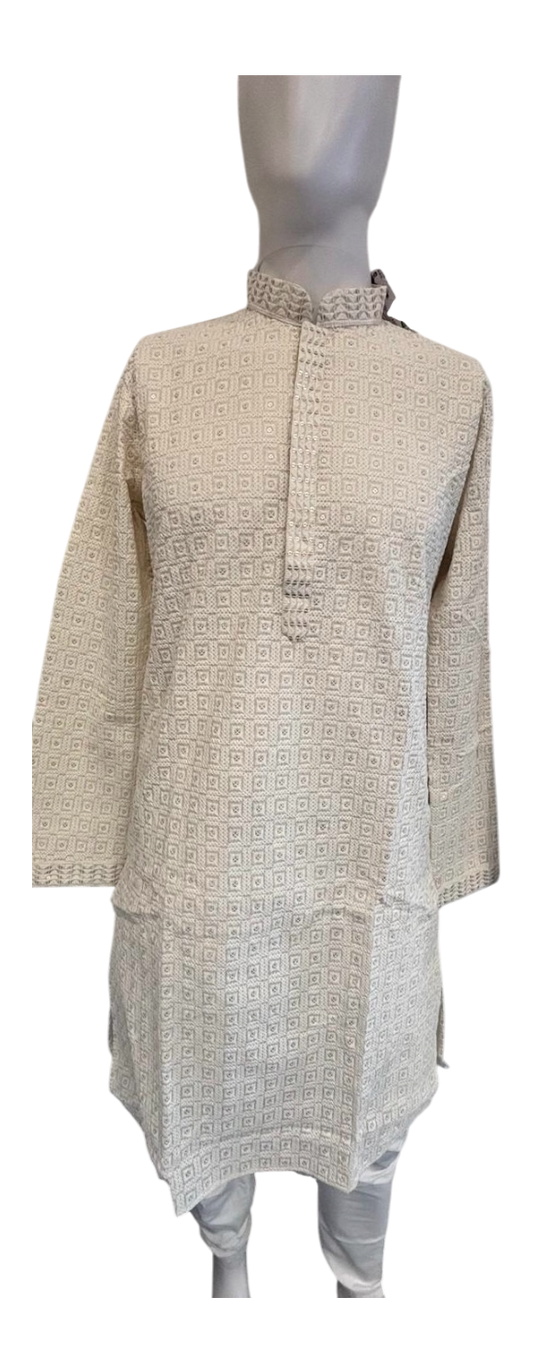 Amazing White Color Cotton With Sequins And Chikankari Work Kurta Suits For Men