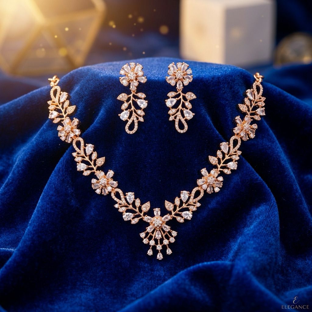 Exquisite White Stone Gold Plated Necklace And Earrings Set