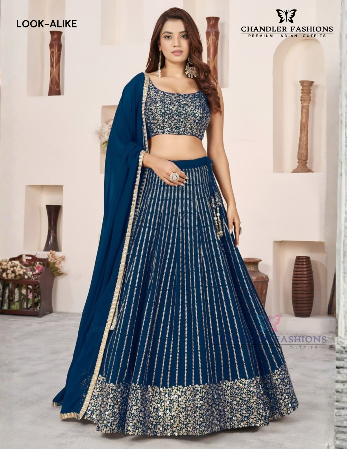 Alluring Blue Color Georgette Lehenga Choli With Sequins And Embroidery Work For Women