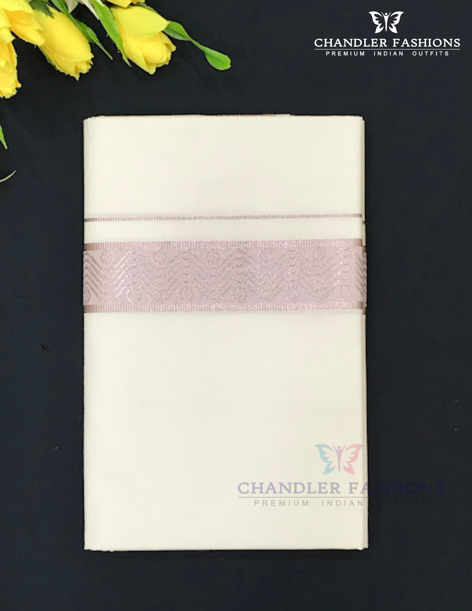 Elegant Men's White Premium Pure Cotton Lavender Color Border Dhoti