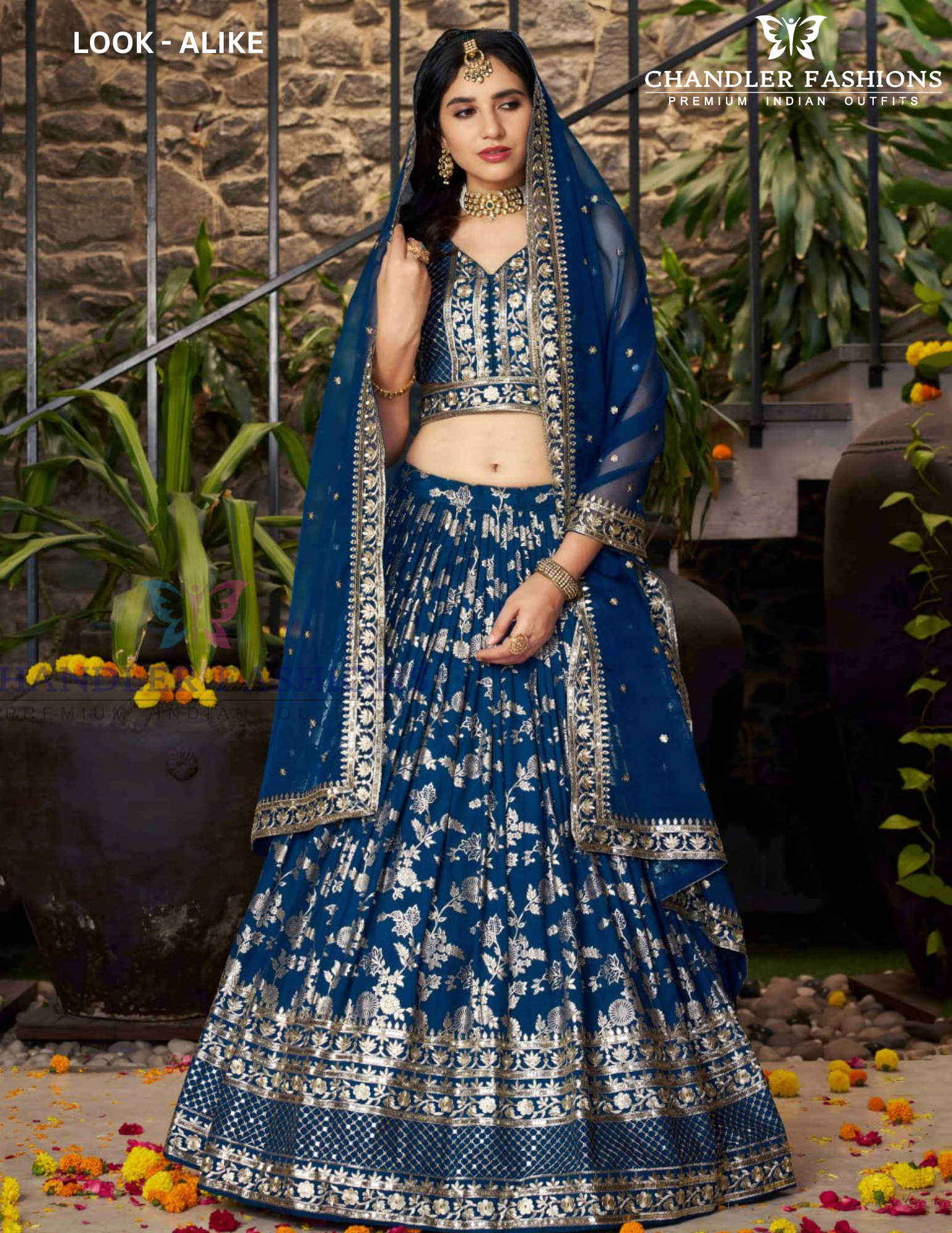 Blue Color Silk Zari Embroidery Lehenga In Mesa