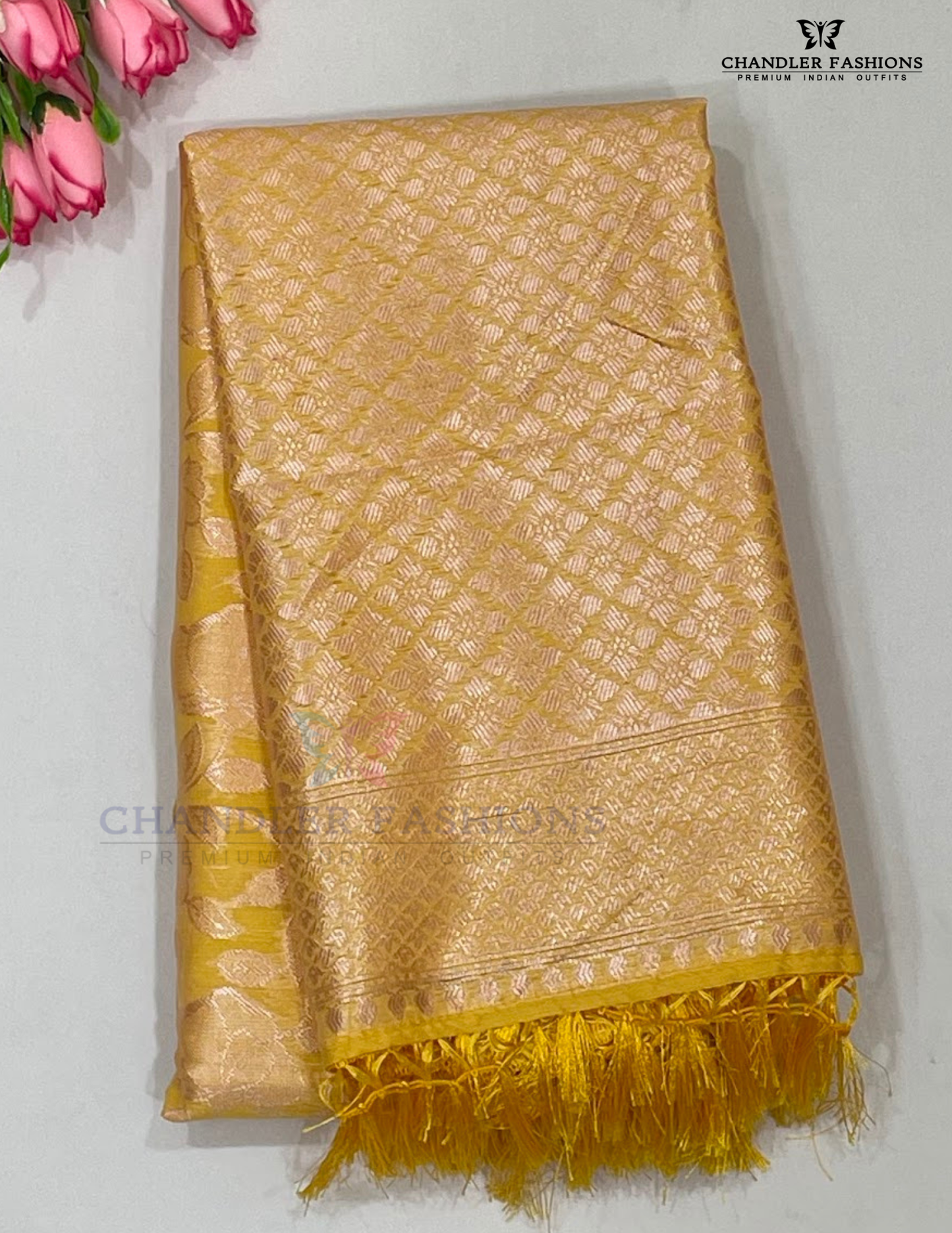 Attractive Yellow Color Silk Cotton Saree With Silver Zari Work For Women