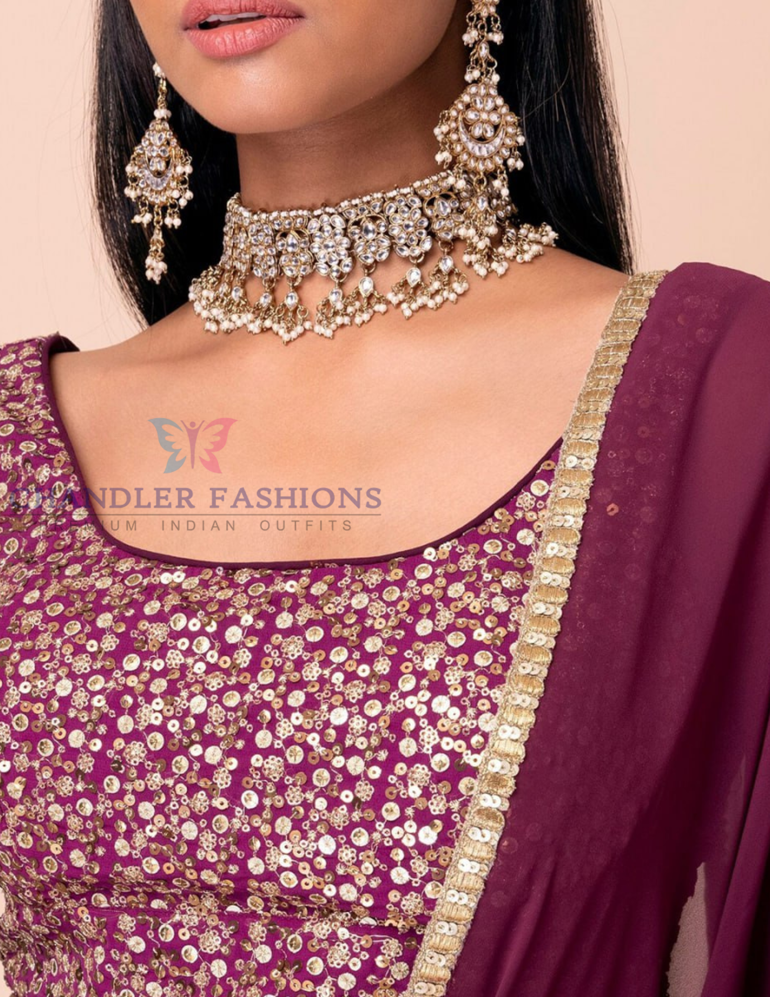 Wine Color Georgette Embroidery Work Lehenga Choli In Douglas