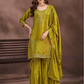 Gorgeous Mehendi Green Color Chinon Sharara Suit With Heavy Embroidery Work For Women